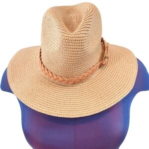 NWT Straw Panama Hat Khaki and Camel Braided‎ Band One Size Women's